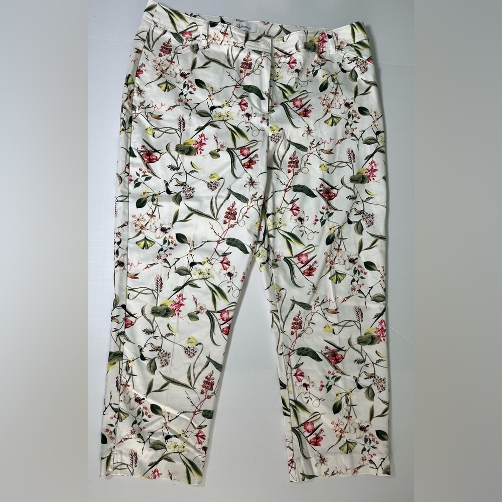 Euro Floral Botanical Floral Straight Leg Crop Trousers